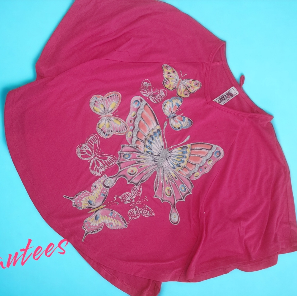 #2098 Beautees glitter butterfly top Juniors M